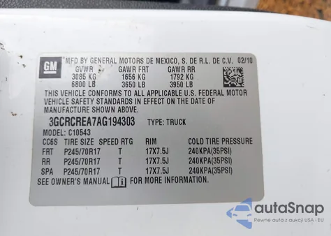 2010 Chevrolet Silverado 1500 Ls from USA, damaged, VIN 3GCRCREA7AG194303